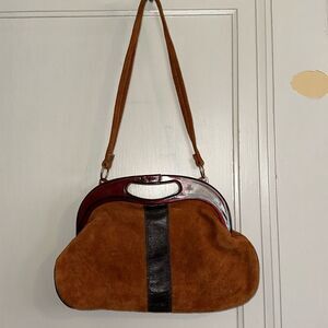 Vintage 70s Ambassador brown suede leather shoulder bag purse